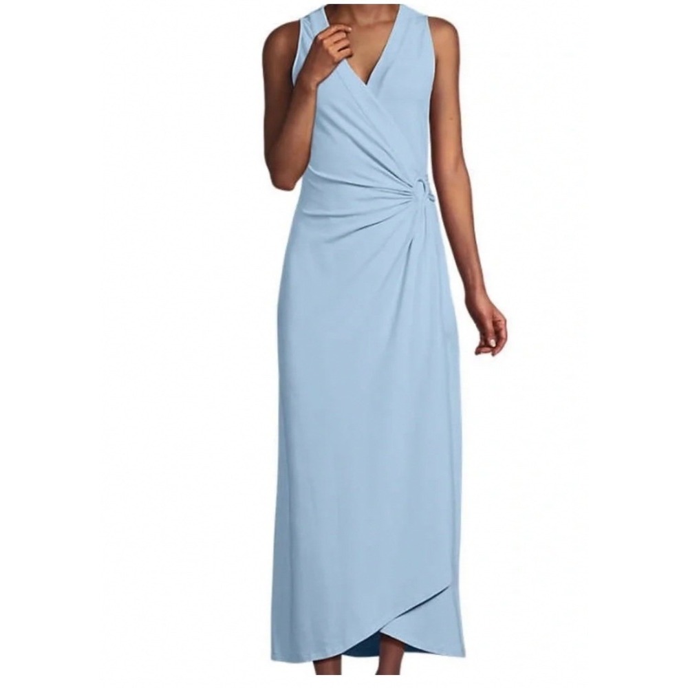 Lands End Womens Blue Tencel Modal Sleeveless Faux Wrap Maxi Dress L 14-16 NWT